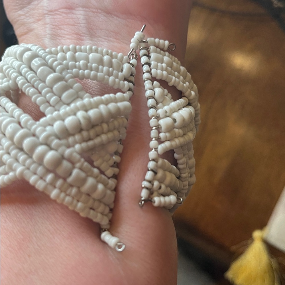 White Seed Beads Cuff Bracelet Thick - Picture 2 of 2